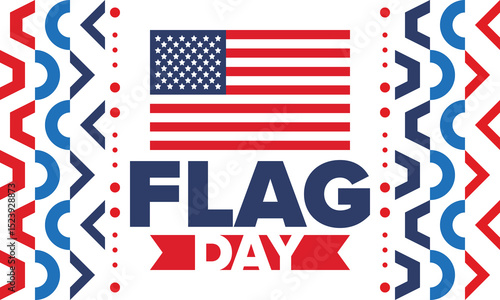 National Flag Day in United States. Holiday celebrated annual June 14 in USA. Patriotic style design with american flag. Poster, greeting card, banner and background. Vector illustration
