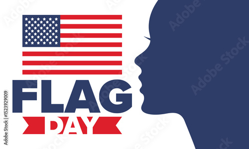 National Flag Day in United States. Holiday celebrated annual June 14 in USA. Patriotic style design with american flag. Poster, greeting card, banner and background. Vector illustration
