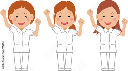 大きな身振りで応援。白制服の女性看護師。その2