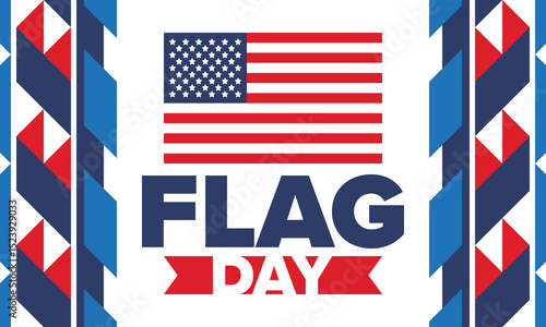 National Flag Day in United States. Holiday celebrated annual June 14 in USA. Patriotic style design with american flag. Poster, greeting card, banner and background. Vector illustration
