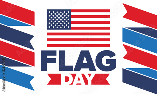 National Flag Day in United States. Holiday celebrated annual June 14 in USA. Patriotic style design with american flag. Poster, greeting card, banner and background. Vector illustration