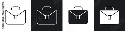 Briefcase icons collection in black and white filled and line versions