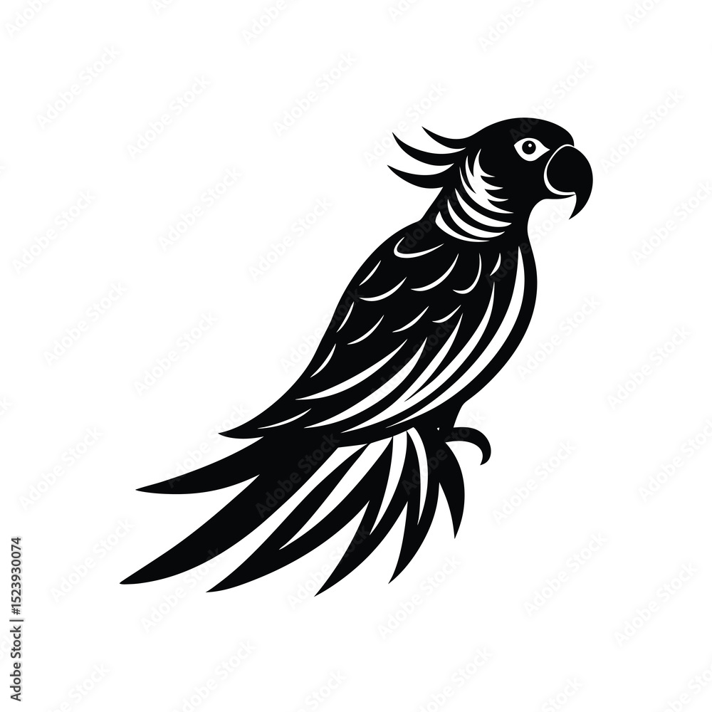 Obraz premium Parrot Perched Vector Silhouette Vibrant Yellow