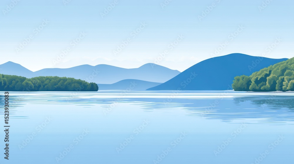 Tranquil lake vista with distant mountains Tranquil lake vista with distant mountains