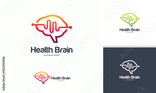 Health Brain logo designs concept vector, Brain Pulse logo, Brain Vibe logo template vector