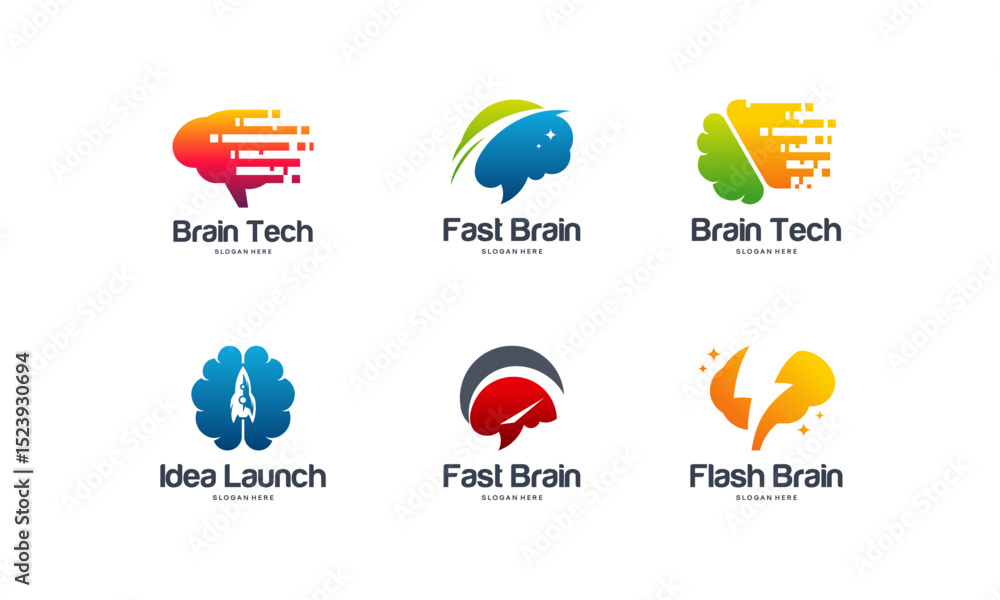 Collection of Fast Brain logo designs concept, Brain logo template, Launch Idea logo Collection of Fast Brain logo designs concept, Brain logo template, Launch Idea logo