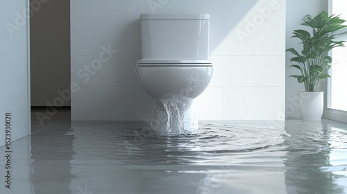 Water leak from toilet in bathroom interior