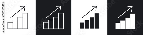 Stats icons collection in black and white filled and line versions