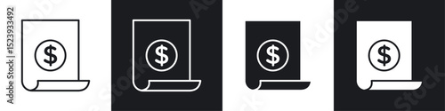 Invoice icons collection in black and white filled and line versions
