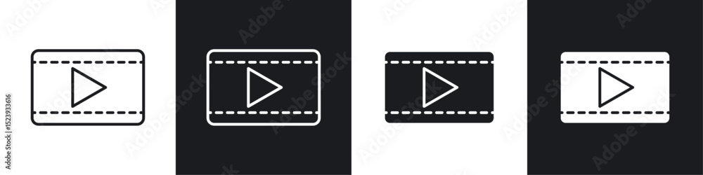 Film icons collection in black and white filled and line versions Film icons collection in black and white filled and line versions