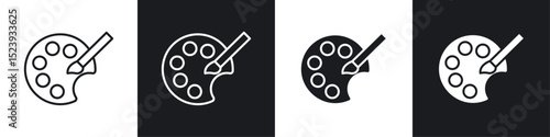 Palette icons collection in black and white filled and line versions