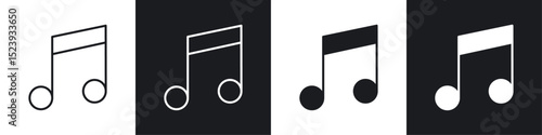 Music icons collection in black and white filled and line versions
