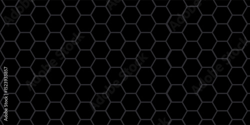 Black Metal Hexagon Grid Steel Background. Hexagonal Holes Perforated Sheet Metal or Carbon Fiber Texture. New Strong Nanomaterial Technology Abstract Vector Illustration.