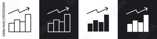 Chart histogram icons collection in black and white filled and line versions