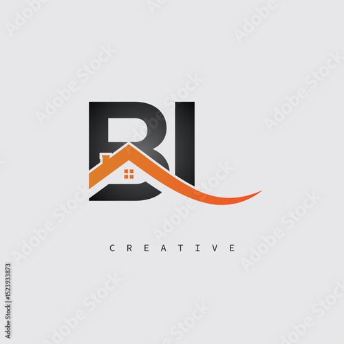 BI Real Estate Creative Logo – Minimalist House Roof Monogram for Property, Realtor & Construction Branding