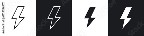 Thunder bolt icons collection in black and white filled and line versions