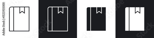 Book bookmark icons collection in black and white filled and line versions