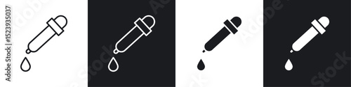 Eye dropper icons collection in black and white filled and line versions