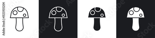Mushroom icons collection in black and white filled and line versions