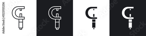 Micrometer icons collection in black and white filled and line versions
