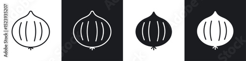 Onion icons collection in black and white filled and line versions