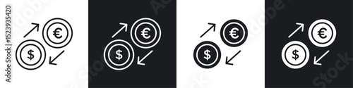 Money exchange icons collection in black and white filled and line versions