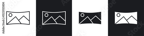 Panoramic icons collection in black and white filled and line versions
