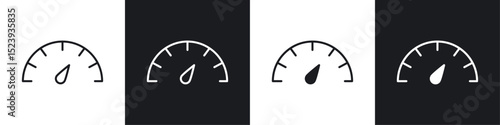 Tachometer icons collection in black and white filled and line versions