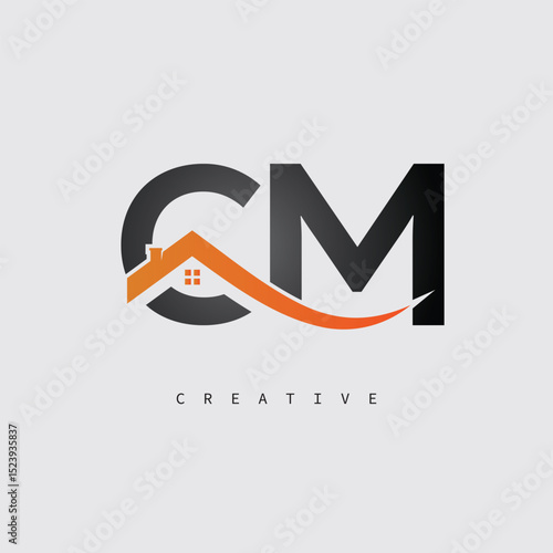  CM Real Estate Creative Logo – Minimalist House Roof Monogram for Property, Realtor & Construction Branding