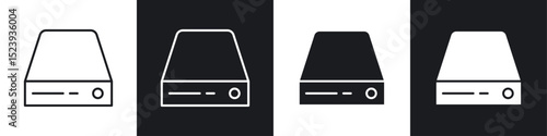 Hard Disk icons collection in black and white filled and line versions