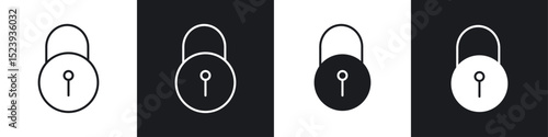 Lock icons collection in black and white filled and line versions