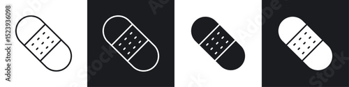 Band aid icons collection in black and white filled and line versions