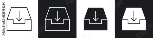 Inbox icons collection in black and white filled and line versions