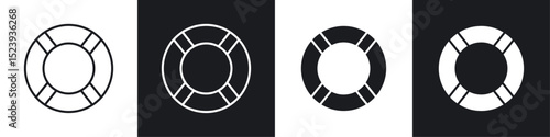 Life buoy icons collection in black and white filled and line versions