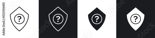 Shield interrogation icons collection in black and white filled and line versions