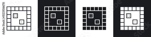 Game board icons collection in black and white filled and line versions
