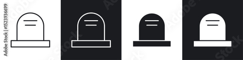 Tombstone icons collection in black and white filled and line versions