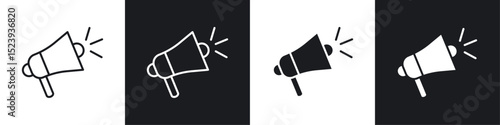 Megaphone icons collection in black and white filled and line versions