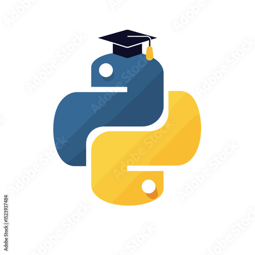 Python Logo with Graduation Cap: A Conceptual Illustration for Education and Programming