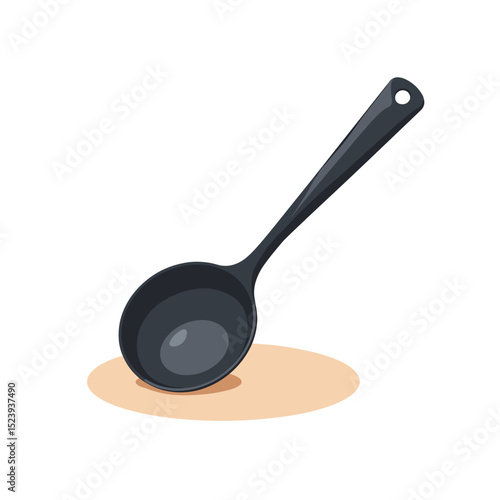 Illustration of a Dark Gray Ladle with a Hole for Hanging, Kitchen Utensil Isolated on White