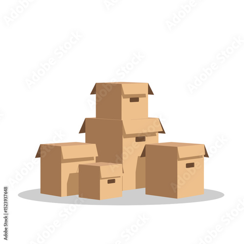 Stack of Brown Cardboard Boxes for Moving or Storage, Flat Vector Illustration