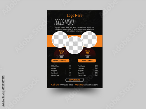 Creative Burger Restaurant Menu With Texture and black background.