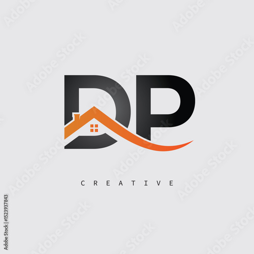 Fotografie DP Real Estate Creative Logo – Minimalist House Roof Monogram for Property, Real