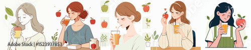 vector of a woman drinking apple juice