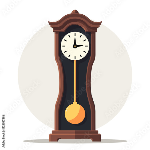 Vintage Grandfather Clock with Pendulum Illustration, Depicting Time and Classic Design, Isolated on White Background
