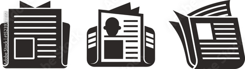 Newspaper sign showing different styles of presentation news media publication print silhouette vector illustration symbol