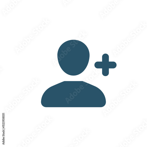 Add User Icon Vector Illustration: Simple Silhouette of a Person with a Plus Sign for New Account Creation