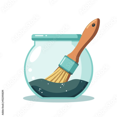 Paintbrush Soaked in a Glass Jar of Dark Blue Paint Illustration, Arts and Crafts Concept