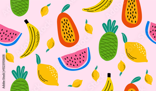 Cute mix fruits pattern background vector design