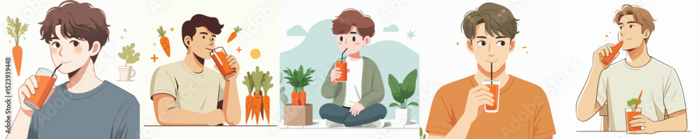 vector of a young man drinking carrot juice vector of a young man drinking carrot juice